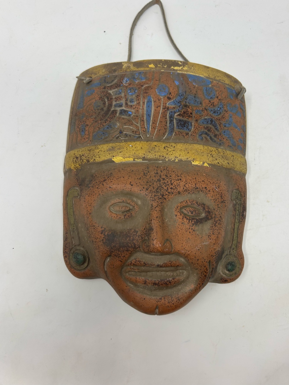 Vintage Mexico Aztec Terra Cotta Clay Pottery Mask Wall Hanging Art 7.75x9.75 in